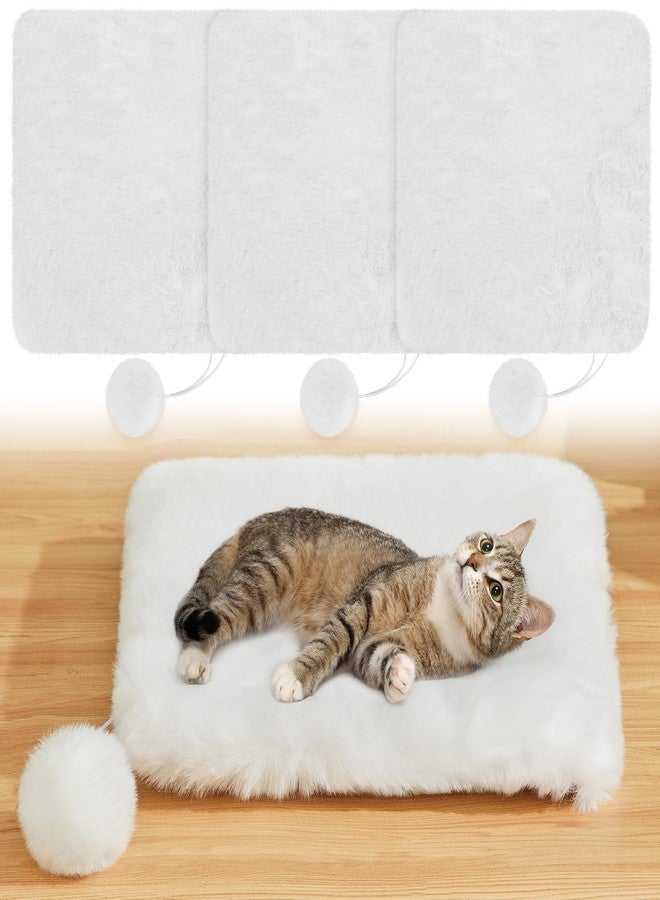 Abbylike 3 Pack 11.8 Square Cat Dog Bed Cushion Pad Mat Faux Rabbit Fur Pet Bed with Ball Anti Slip Soft Washable Cat Tree Tower Replacement Cushion Pad for Crate Cage Carrier Window Perch, White - Image 1